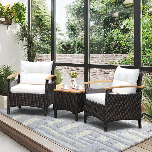 3 Pieces Patio Rattan Furniture Set with Removable Cushion-Off White