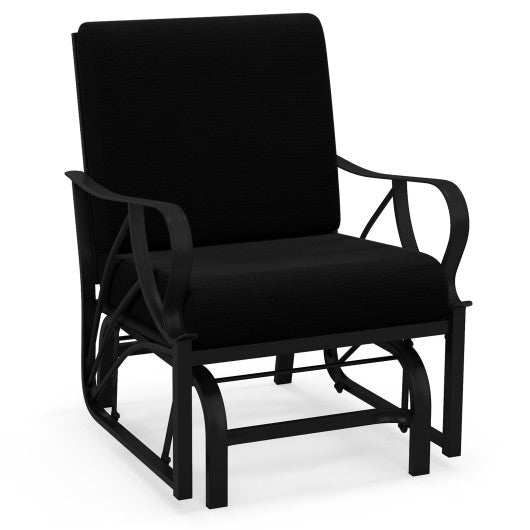 Patio Glider Rocking Chair with Thick Cushion and Curved Armrest-Black