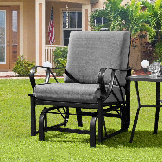 Patio Glider Rocking Chair with Thick Cushion and Curved Armrest-Gray