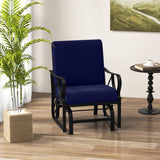 Patio Glider Rocking Chair with Thick Cushion and Curved Armrest-Navy