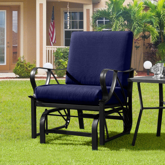 Patio Glider Rocking Chair with Thick Cushion and Curved Armrest-Navy