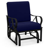 Patio Glider Rocking Chair with Thick Cushion and Curved Armrest-Navy