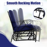 Patio Glider Rocking Chair with Thick Cushion and Curved Armrest-Navy