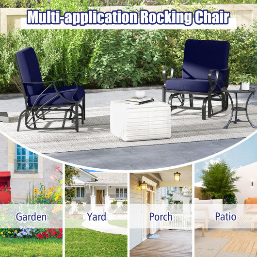 Patio Glider Rocking Chair with Thick Cushion and Curved Armrest-Navy