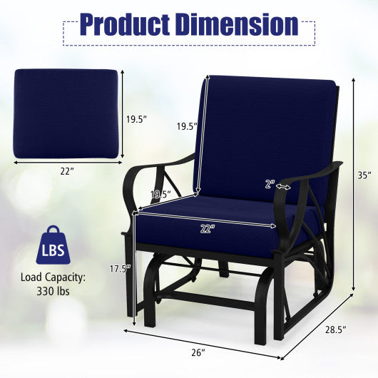 Patio Glider Rocking Chair with Thick Cushion and Curved Armrest-Navy