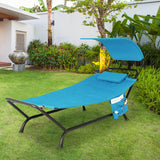 Patio Hanging Chaise Lounge Chair with Canopy Cushion Pillow and Storage Bag-Navy