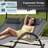 Outdoor Dual Rocker Sunbed 2-Person Canopied Patio Lounger with Detachable Headrests-Gray