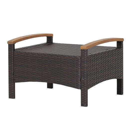 Set of 2 Fade-Resistant Wicker Patio Ottoman-Brown