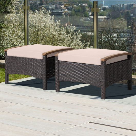 Set of 2 Fade-Resistant Wicker Patio Ottoman-Brown