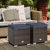 2 Pieces Patio Ottoman with Removable Cushions-Navy