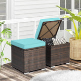 2 Pieces Patio Ottoman with Removable Cushions-Turquoise