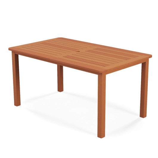 Patio Outdoor Solid Wood Dining Table with Umbrella Hole for 6