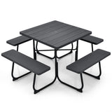 Outdoor Picnic Table with 4 Benches and Umbrella Hole-Black