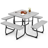 Outdoor Picnic Table with 4 Benches and Umbrella Hole-Gray