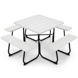 Outdoor Picnic Table with 4 Benches and Umbrella Hole-White
