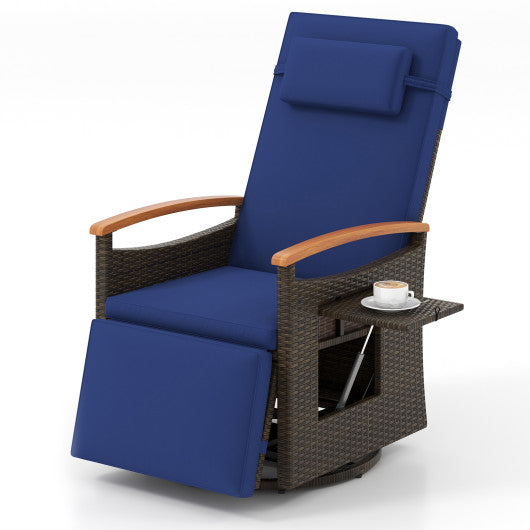 Patio Rattan 360° Swivel Recliner Chair with Adjustable Backrest and Footrest-Navy