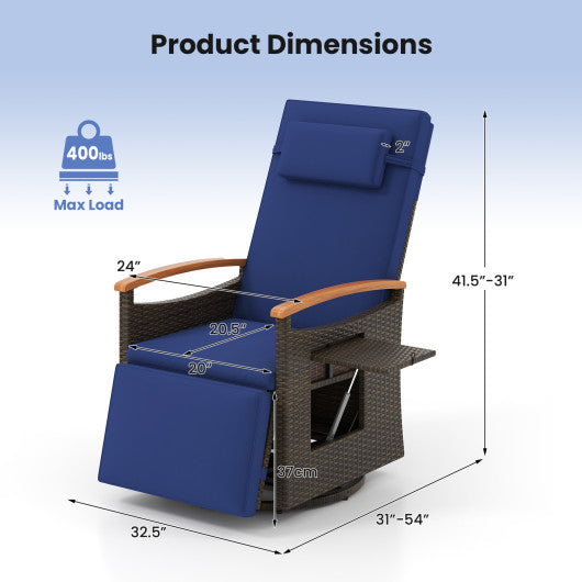 Patio Rattan 360° Swivel Recliner Chair with Adjustable Backrest and Footrest-Navy