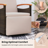 Patio Rattan 360° Swivel Recliner Chair with Adjustable Backrest and Footrest-Beige