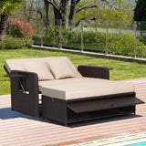 Patio Rattan Daybed with 4-Level Adjustable Backrest and Retractable Side Tray-Brown