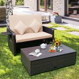 Patio Rattan Daybed with 4-Level Adjustable Backrest and Retractable Side Tray-Brown