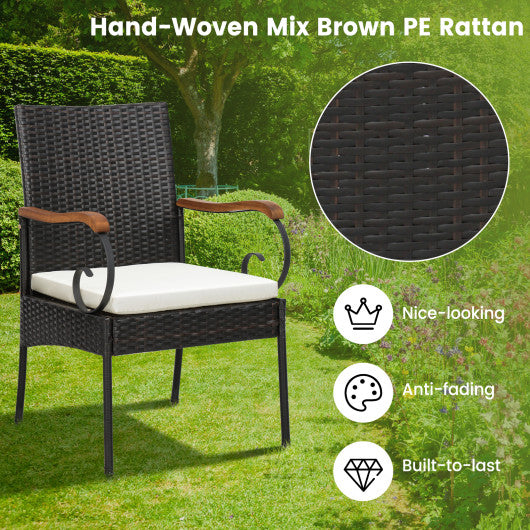 9 Pieces  Patio Rattan Dining Set with Acacia Wood Table for Backyard  Garden-Curved Handrail