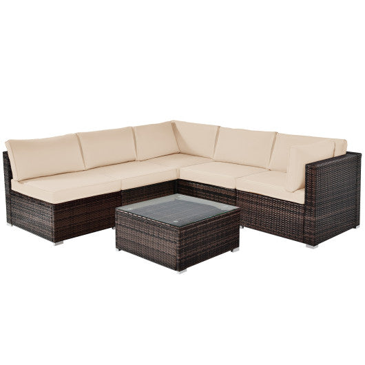 6 Pieces Patio Rattan Furniture Set with Cushions-Brown