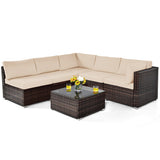 6 Pieces Patio Rattan Furniture Set with Cushions-Brown