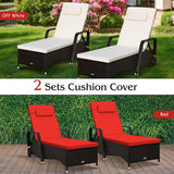 Outdoor Recliner Cushioned Chaise Lounge with Adjustable Backrest-Red & White