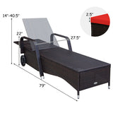 Outdoor Recliner Cushioned Chaise Lounge with Adjustable Backrest-Red & White