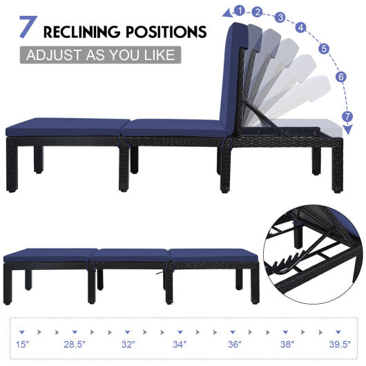 Patio Rattan Cushioned Height Adjustable Lounge Chair-Navy & Off White