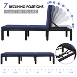 Patio Rattan Cushioned Height Adjustable Lounge Chair-Navy & Off White