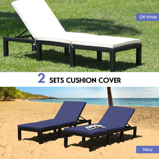 Patio Rattan Cushioned Height Adjustable Lounge Chair-Navy & Off White