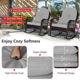 Patio Rattan Rocking Chair with Seat Back Cushions and Waist Pillow-Gray
