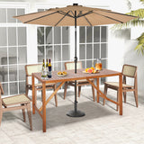 67 Inch Patio Rectangle Acacia Wood Dining Table with Umbrella Hole