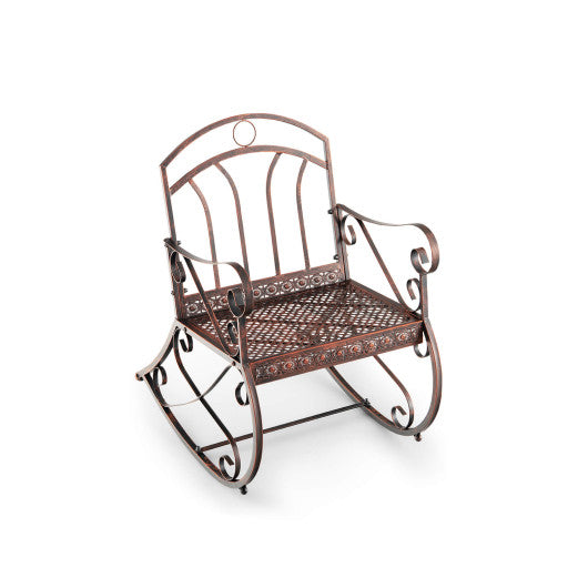 Heavy-Duty Patio Rocking Chair with Ergonomic Backrest and Armrests-Red