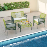 4 Piece Patio Round Wicker Conversation Set