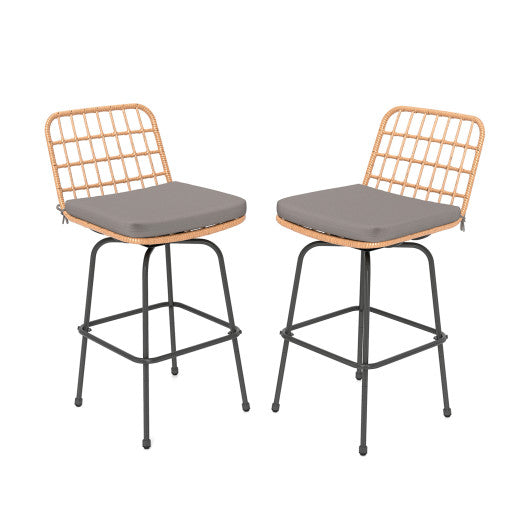 Patio Swivel Barstools Set of 2 with Soft Seat Cushions-Gray