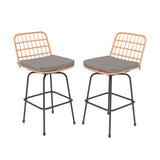 Patio Swivel Barstools Set of 2 with Soft Seat Cushions-Gray