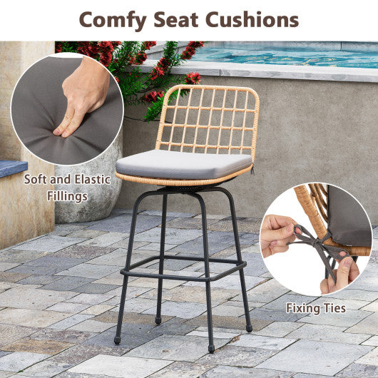 Patio Swivel Barstools Set of 2 with Soft Seat Cushions-Gray