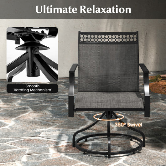 Patio Swivel Dining Chairs Set of 2 with Heavy-duty Metal Frame and Armrests-Gray