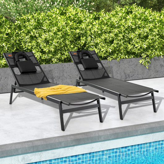 Patio Sunbathing Lounge Chair 5-Position Adjustable Tanning Chair-Black