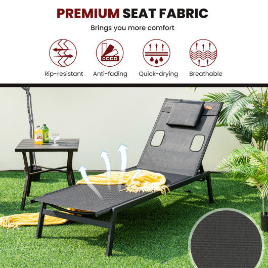 Patio Sunbathing Lounge Chair 5-Position Adjustable Tanning Chair-Black