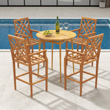 Patio Teak Wood Bar Stool Outdoor Counter Height Chair with Ergonomic Backrest