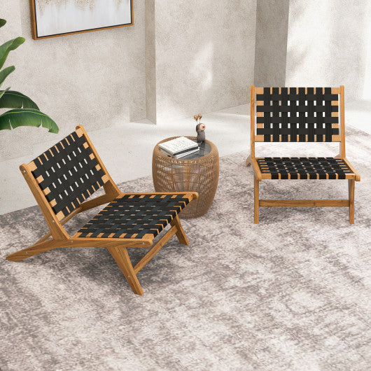 Indoor Patio Teak Wooden Chair with Woven Webbing Seat and Backrest