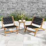 Indoor Patio Teak Wooden Chair with Woven Webbing Seat and Backrest