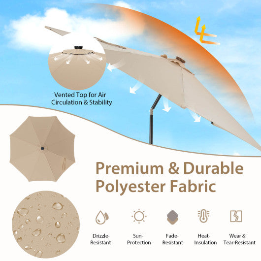 10 Feet Patio Umbrella with 112 Solar Lights and Crank Handle-Beige