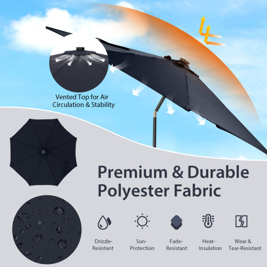 10 Feet Patio Umbrella with 112 Solar Lights and Crank Handle-Navy