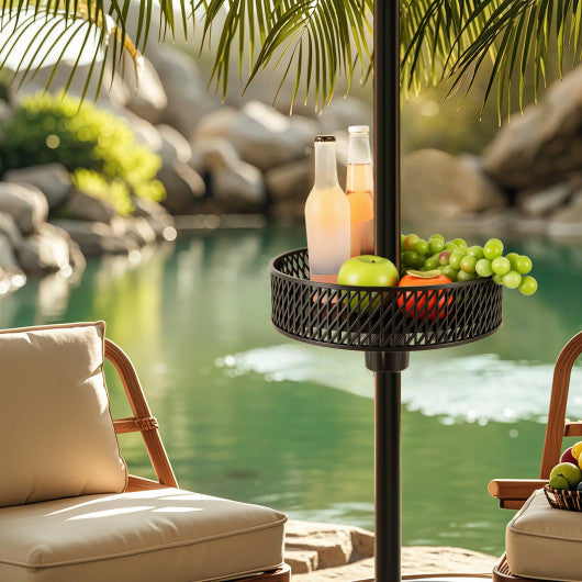 Patio Umbrella Table Tray Adjustable with Storage and Umbrella Poles-Black