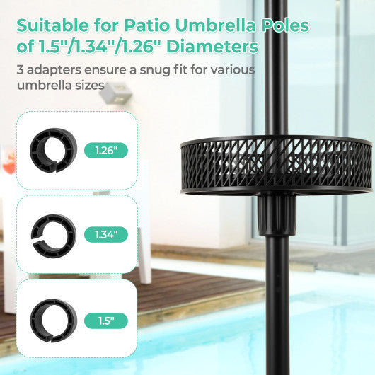 Patio Umbrella Table Tray Adjustable with Storage and Umbrella Poles-Black