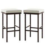 Patio Wicker Bar Stools Set of 2 with Seat Cushions and Footrest